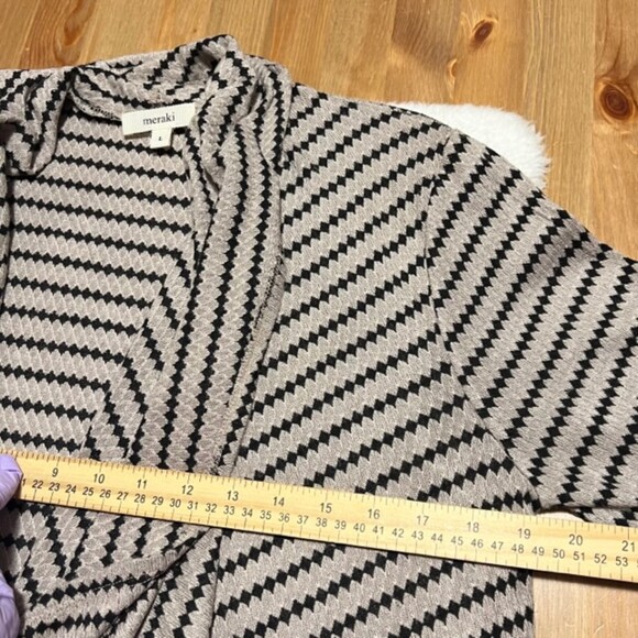 Meraki Brown Striped Open Knit Long Sleeve Cardigan Asymmetrical Hem Size Large - Picture 7 of 8
